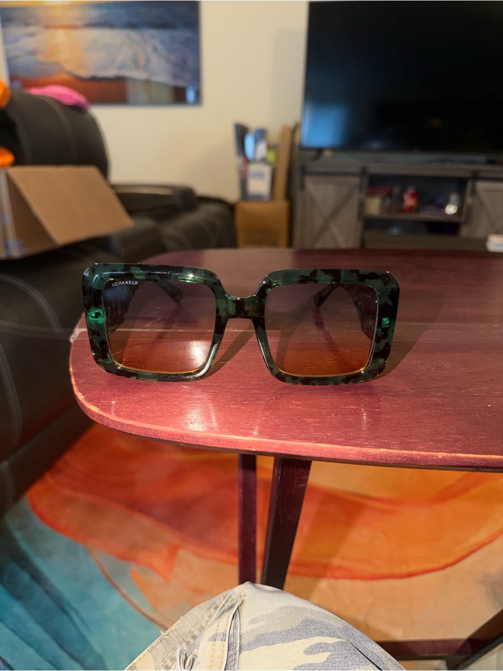 CHANEL Green has a Tortoiseshell Square Sunglasses with Gradient Lenses